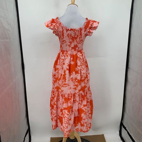 Tuckernuck Dress Womens M Medium Scarlet Toile Mallie Ruffle Sleeve Smocked Midi - Picture 6 of 13